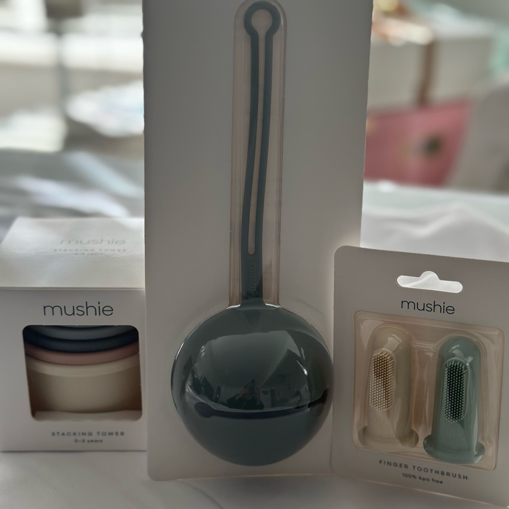 Mushie Baby Care Set in Blue and Cream